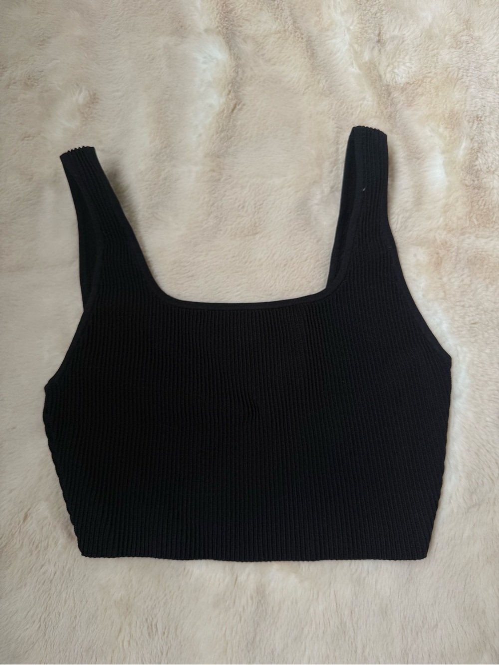 Aritzia Babaton Ribbed Square-Neck Crop Tank - Black